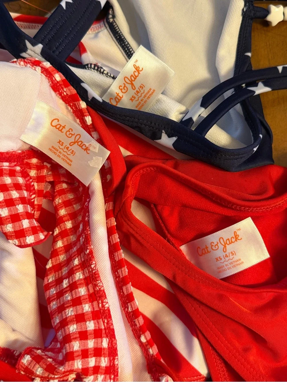 Cat & Jack Red White Navy Swimsuit Set - Stars & Stripes and gingham 1 &2 piece